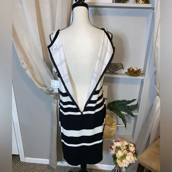 NWT 16 Liz Claiborne Black White Stripes Back Zip Belt Loops Sleeveless Dress - Picture 8 of 16